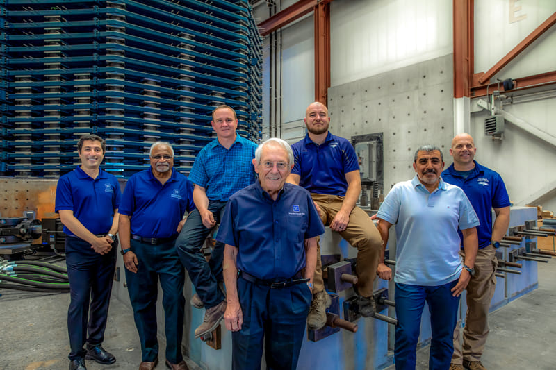 The University’s Soil Box System design and construction team: Associate Professor Ramin Motamed; Professor Raj Siddharthan; Technician Chad Lyttle; Foundation Professor and Soil Box principal investigator Ian Buckle; Technician Todd Lyttle; Research Associate Professor Sherif Elfass; Research Associate Professor Patrick Laplace.