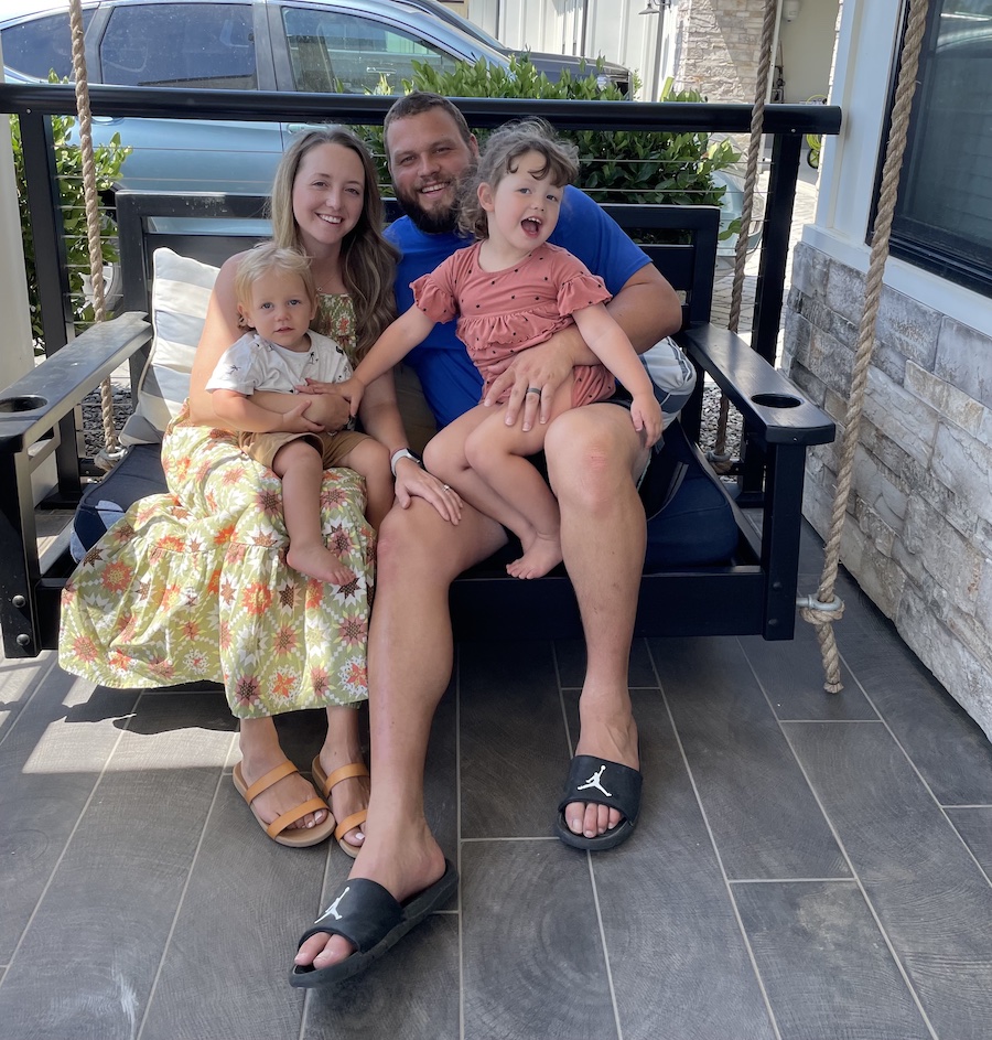 Joel and the family: Courtney and Joel Bitonio pictured with son Benjamin Michael, left, and daughter Zoey Grace.