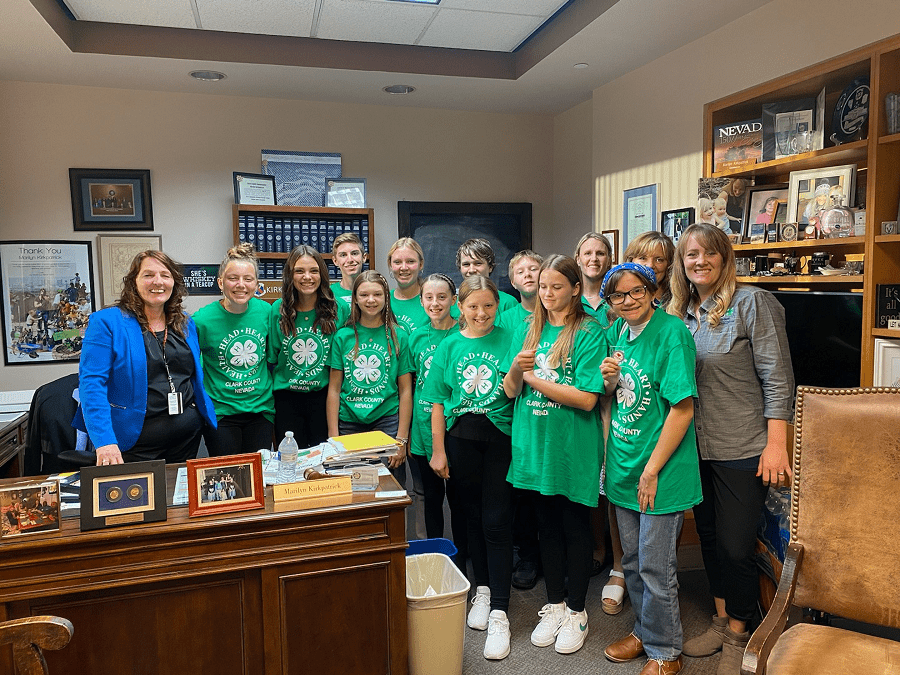 A group of 4-H Teen Leadership Corps members meeting with Clark County Commissioner Marilyn Kirkpatrick.