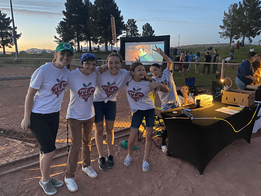A group of Moapa Valley 4-H Teen Leadership Corps members hosting an outdoor movie to help raise money for the high school robotics team. 