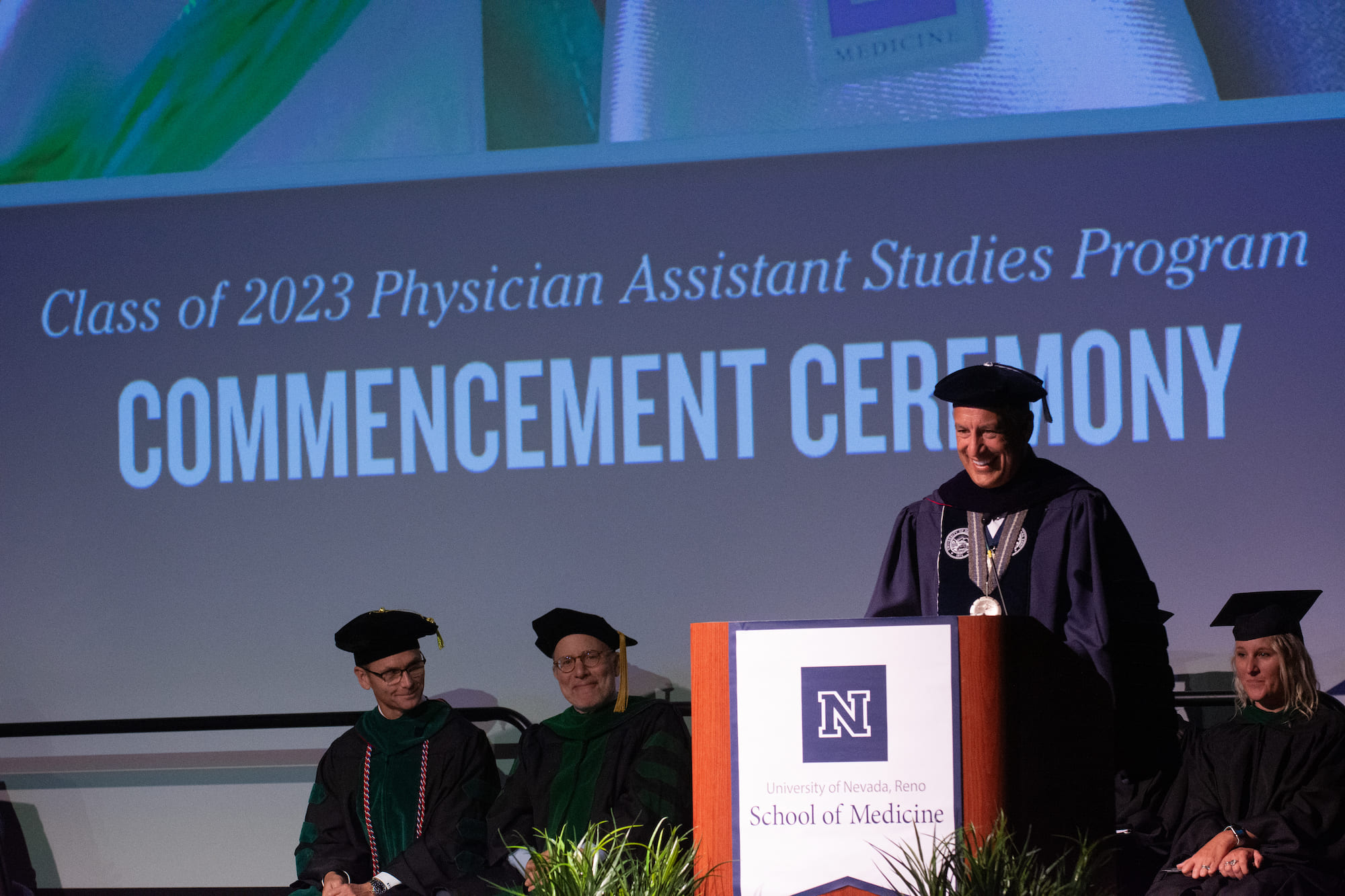 University of Nevada, Reno President Brian Sandoval speaks at the 2023 Physician Assistant (PA) Studies Program commencement ceremony on Wednesday, July 26, 2023, at the Joe Crowley Student Union.  