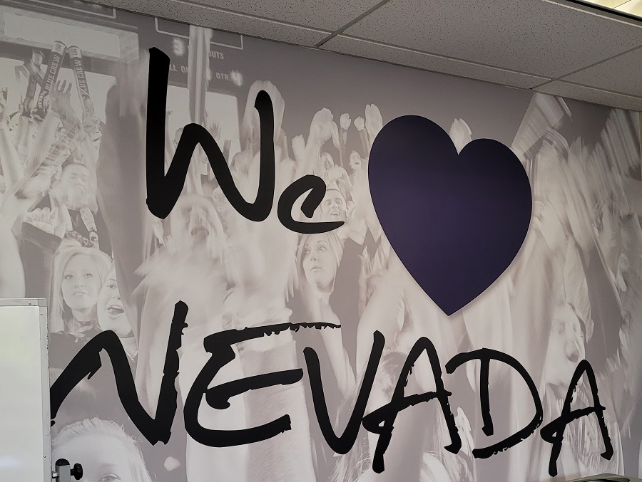 A wall in the Innevation Center with graffiti-like wording that reads, "We heart Nevada."