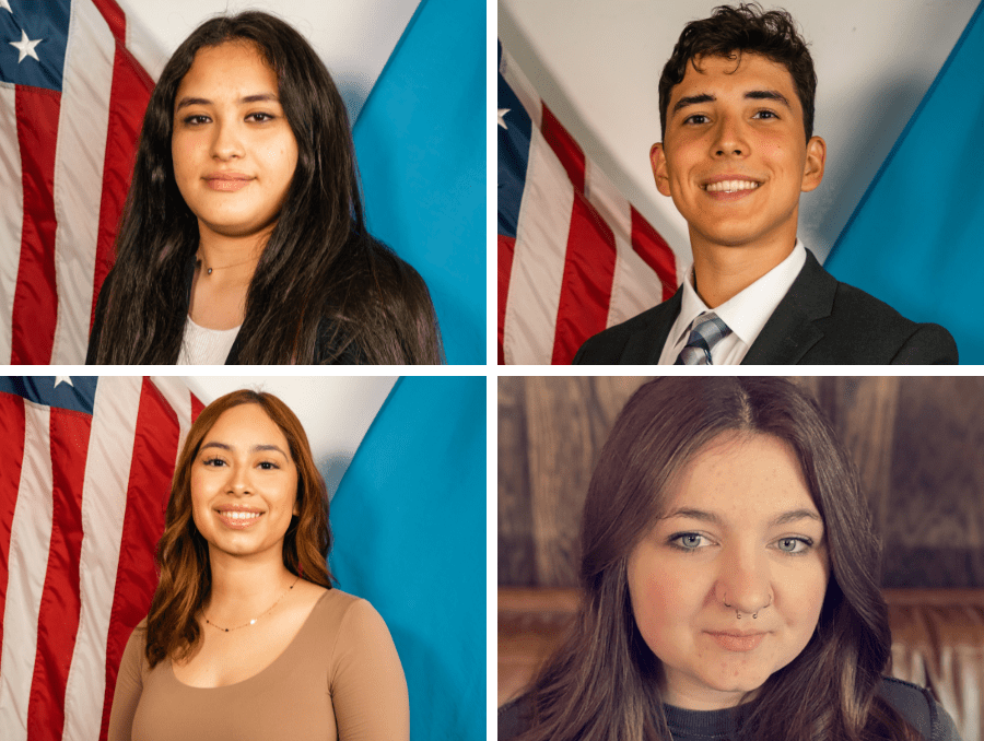 Photo collage of the four student Senators' headshots