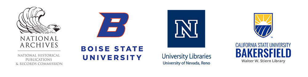 Logos for the National Archives, Boise State University, University of Nevada, Reno Library, and the California State University, Bakersfield Library