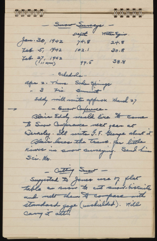Digital image of historic notebook page; page is yellowing and has blue script handwriting on it.