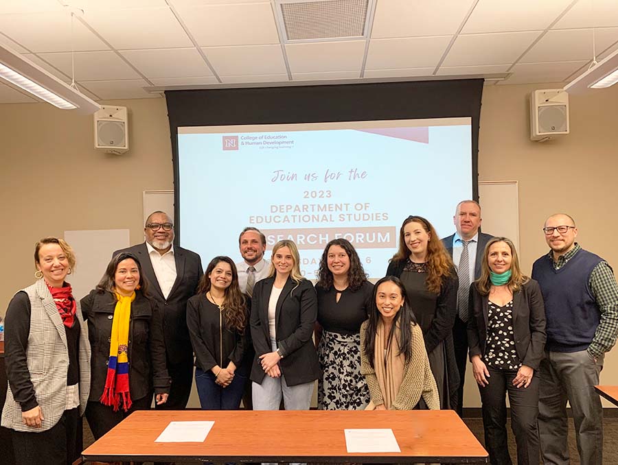 Presenters, faculty members, graduate student committee with Dean Donald Easton-Brooks and Associate Dean Eleni Oikonomidoy