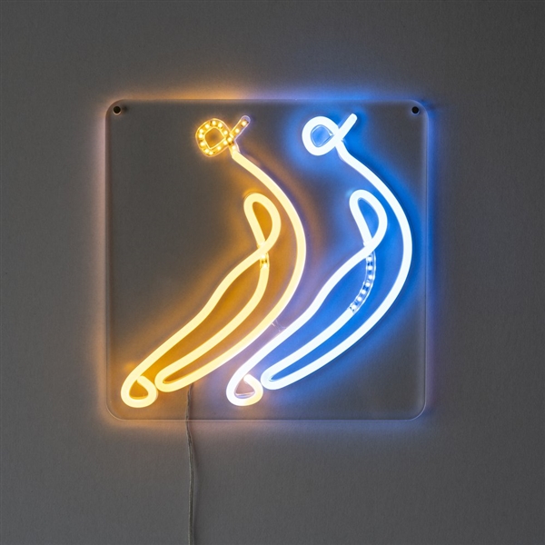 Artwork by artist Choey of two neon sign bananas.