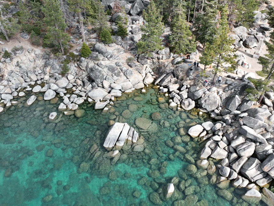 Aerial drone image of the Lake Tahoe shoreline