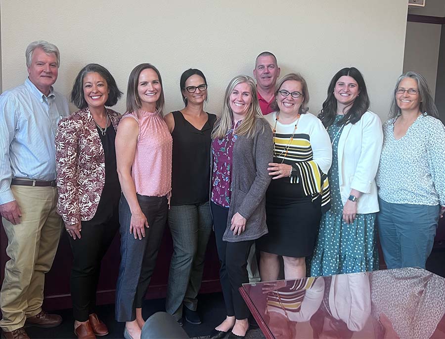 From left to right is Kevin Dick, Health Officer, Northern Nevada Public Health, Amy Hyne-Sutherland, Public Health Coordinator, Nevada Association of Counties, Megan Comlossy, Associate Director, Center for Public Health Excellence, University of Nevada, Reno, School of Public Health, Julia Peek, Deputy Administrator, Division of Public and Behavioral Health, Jeanne Freeman, Deputy Director, Carson City Health and Human Services, (back row) Shawn Gerstenberger, Dean, University of Nevada, Las Vegas School of Public Health, Muge Akpinar-Elci, Dean, University of Nevada, Reno, School of Public Health, Allison Genco, Public Health Resource Officer, Office of Governor Joe Lombardo and Julia Ratti, Director of Programs and Projects, Northern Nevada Public Health 