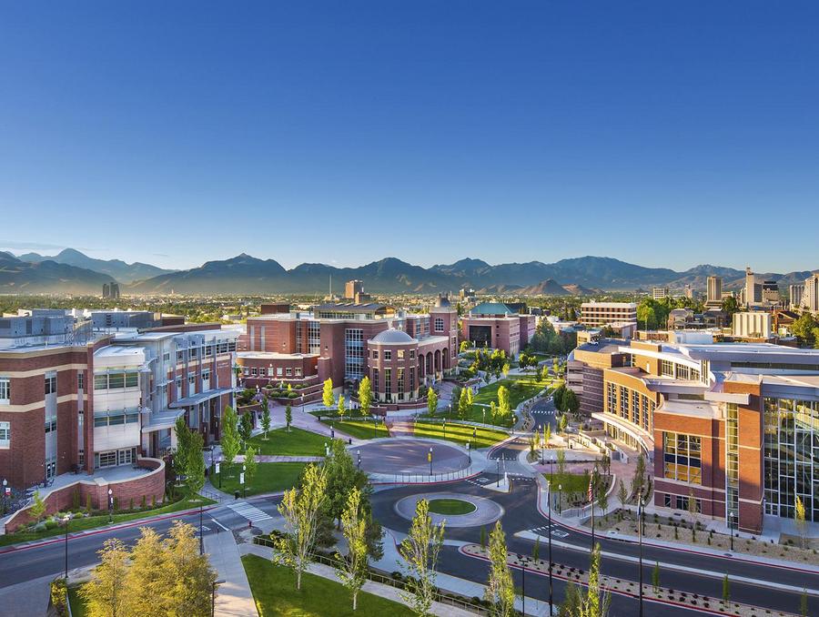 An aerial view of campus.