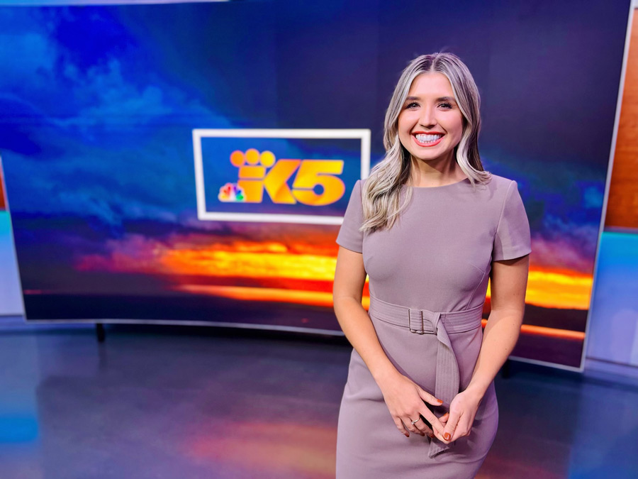 Conner Board on the news set at her station in Seattle