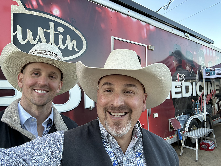 Two doctors in cowboy hats at the Reno Rodeo in 2025.