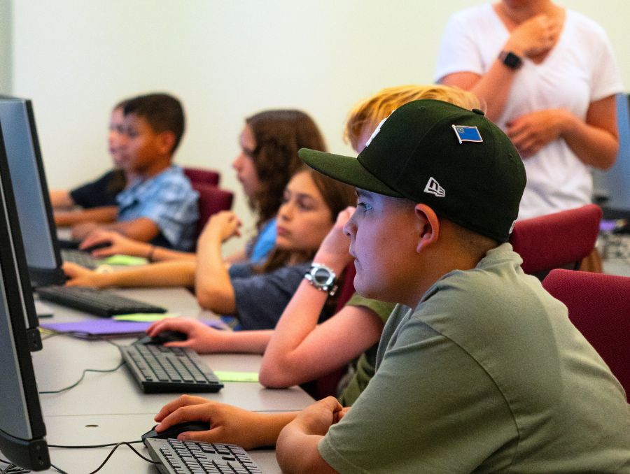 Students using computers.