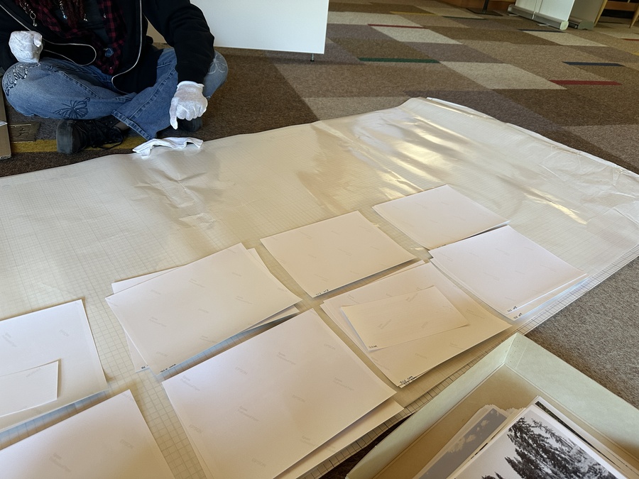 Students help install art for the Goin Legacy Project.