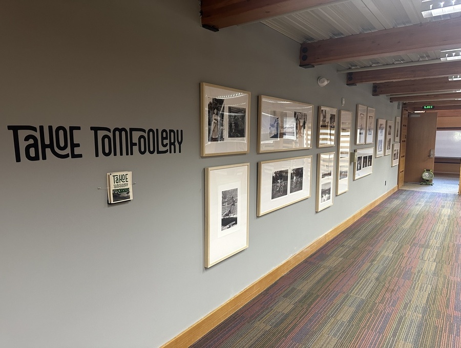 Tahoe Tomfoolery is one of the exhibitions in the Prim Library building. An array of photos is shown framed on a hallway.