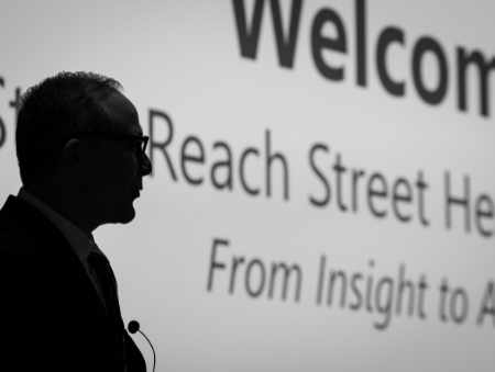 Orvis School of Nursing Dean Charlie Yingling opens the StreetReach Summit.