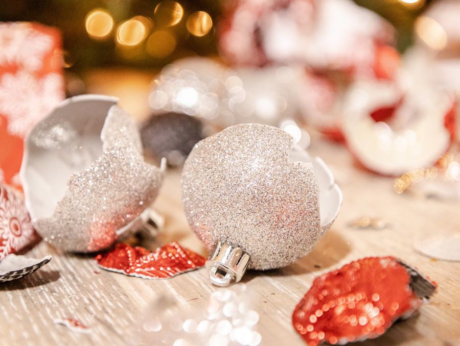 Broken holiday ornaments.