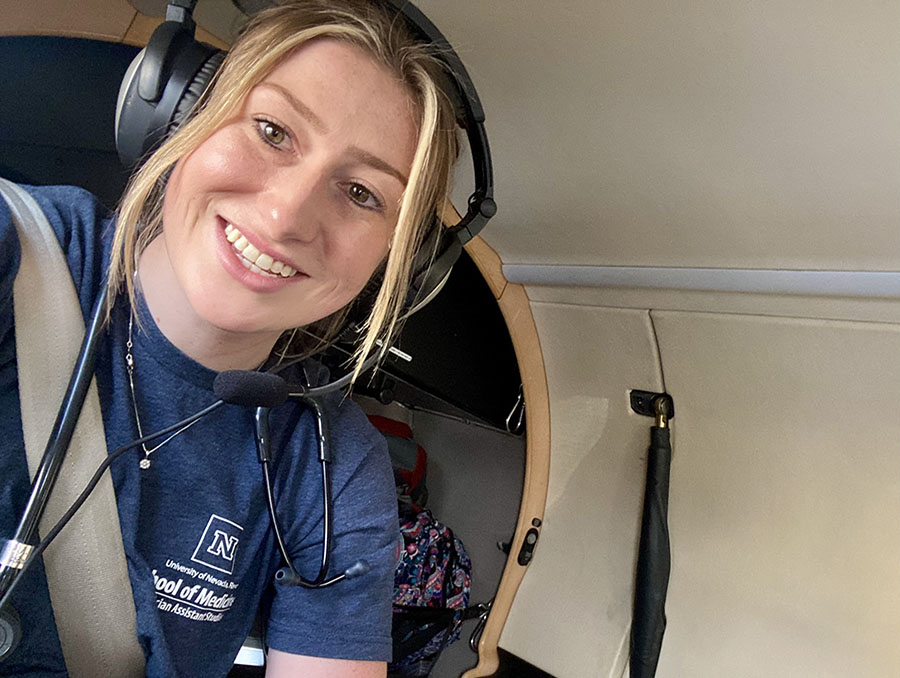 Madison Schuster on a care flight airplane.