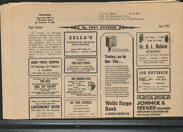 Page of a newspaper addressed to Jerry Kane.