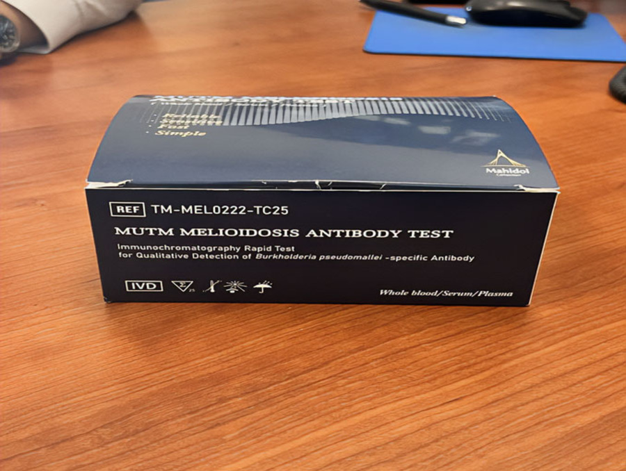 Completed melioidosis antibody test kit, developed to improve early detection and patient outcomes in endemic regions.