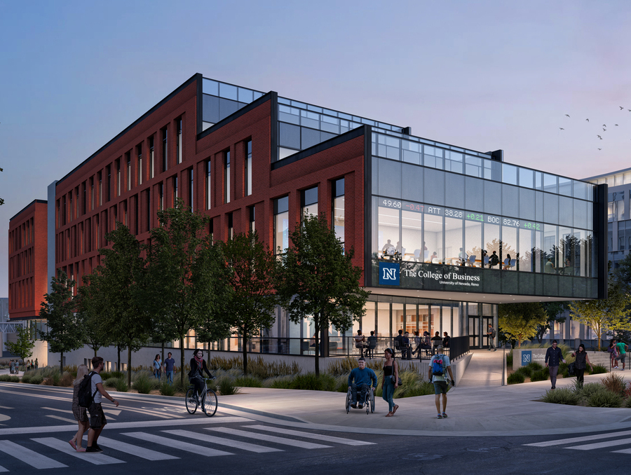 An exterior rendering of the John Tulloch Business Building, set to open in August 2025. 