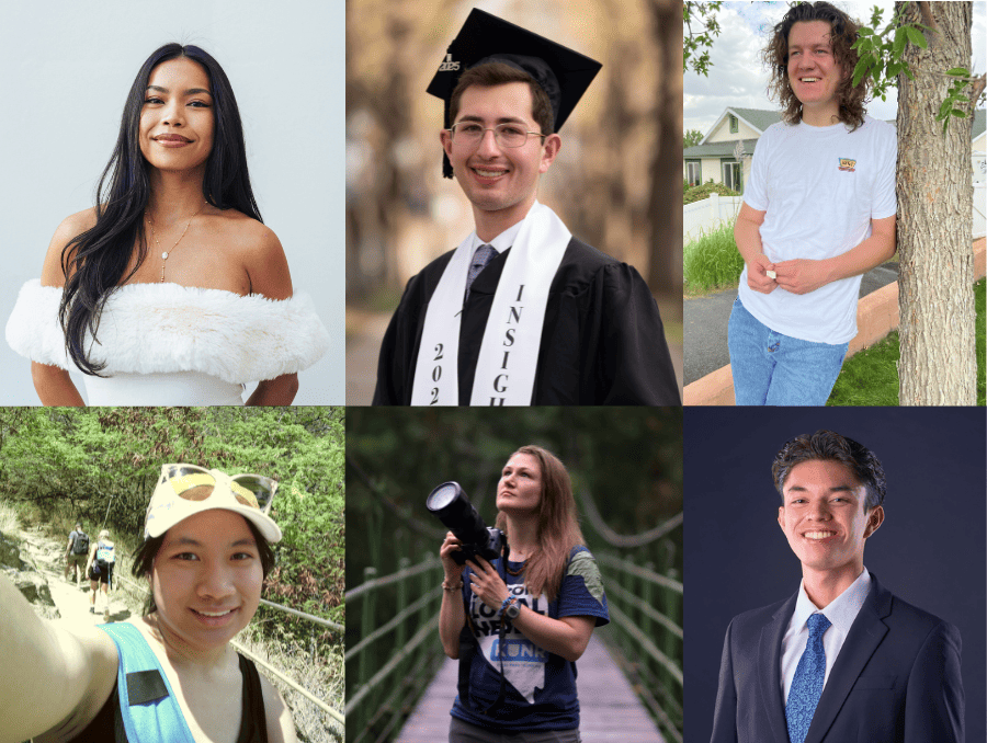 A grid of students' headshots from left, Bela Delos-Reyes, Jace Ouchida, Aiden Maher, Alysha Cancino, Kat Fulwider and James Perez. 