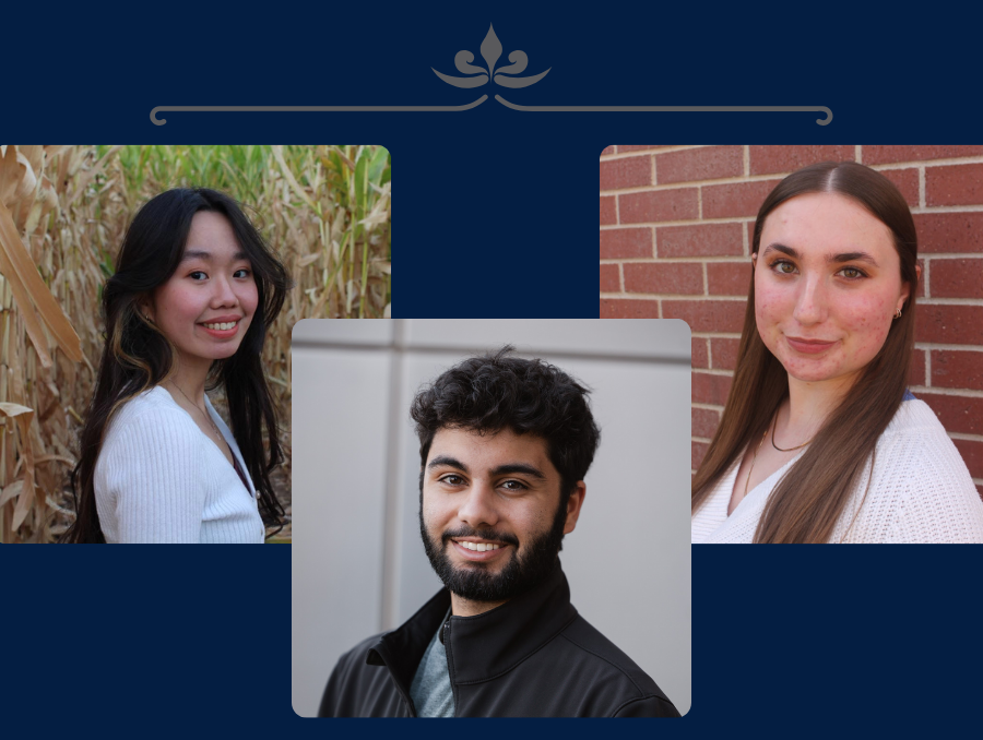 Kyla Loong, Zane Abi-Rached and Isabella Durda headshots on a blue background with a line above them