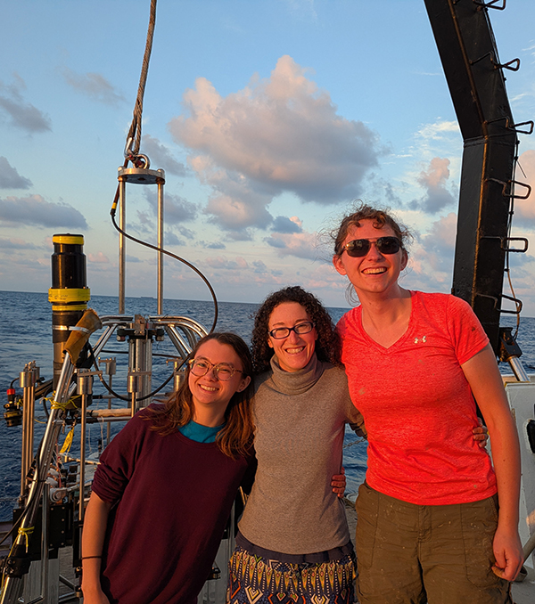 Group photo on research vessel with Hiroka Winter(left), Dr. Elisa Baldrighi (middle) and Alison Ryan (student, right)