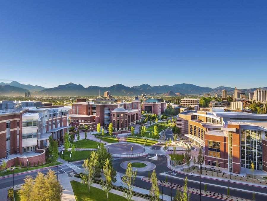 An aerial view of the University of Nevada, Reno's campus.