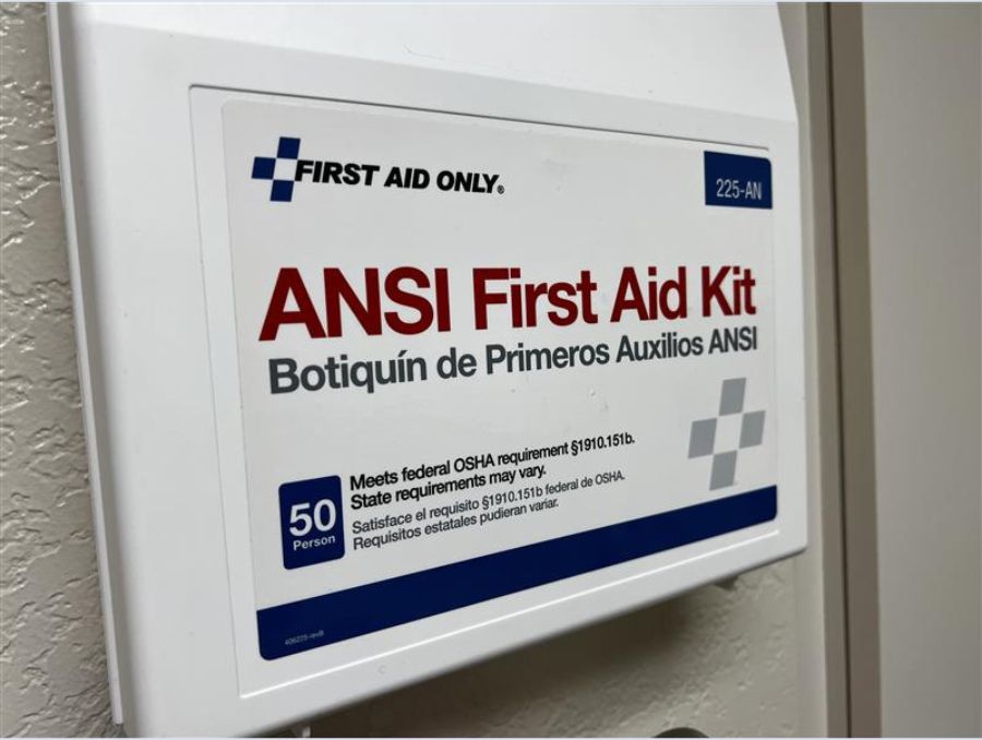 A first aid medical kit.