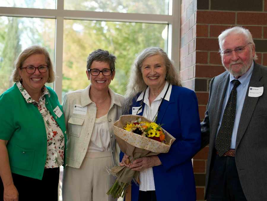 Dean Muge Akipinar-Elci with Katie Ehlman, Ph.D., Judith Sugar, Ph.D, Professor Emerita, School of Public Health, and Richard Tracy, Ph.D. Professor Emeritus, Biology.