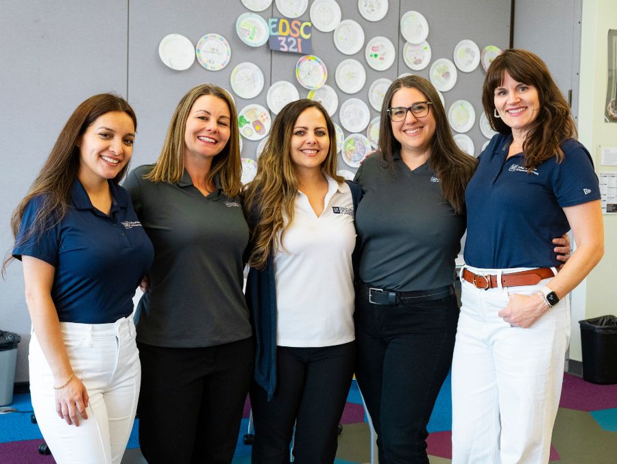 Nevada MTSS State Leaders gather for a photo at the University of Nevada, Reno (From left to right) Lesley Gomez, Kaci Fleetwood, Lauren Brown, Ashley Greenwald and Megan Szeto