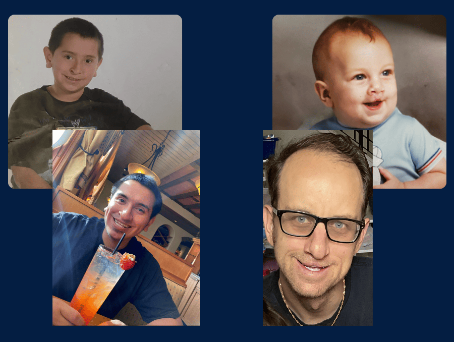 young and older photos of Adrian Moreno and Matthew Potts