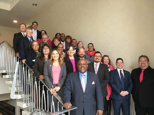 Former Nevada Assembly Speaker Jason Frierson with fellow Assembly members during his tenure as speaker.