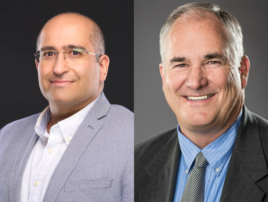 Side-by-side headshots of University of Nevada, Reno information systems professors Jason Talaei (left) and Dave Croasdell (right).