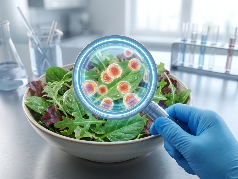 Testing salad for cyclosporiasis parasite contamination in a lab.