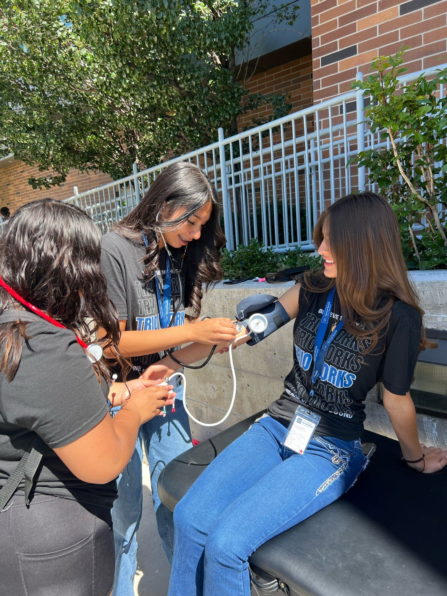 Students are using healthcare apparatus to test its use.