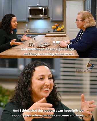 Seema Donahoe talking to Dean Muge Akpinar-Alci during Brewing Better Health. "and wanting to do the right things, and they're looking for answers," says Donahoe. "And I think that this podcast can hopefully be a good place where people can come and learn," she continues.