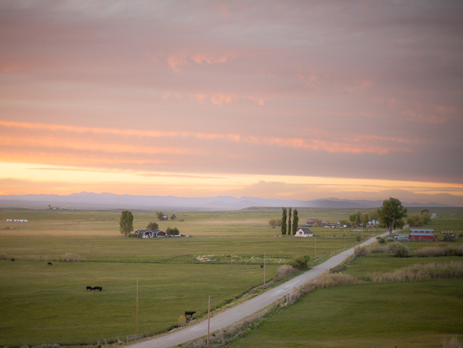 The sun setting over a rural Nevada landscape.