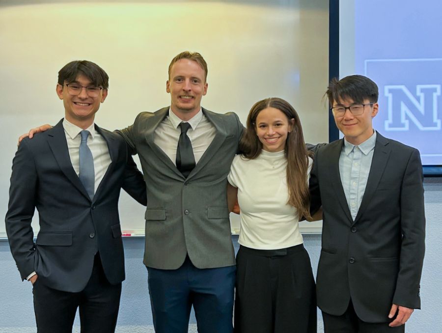 Winners of the IDEA Project, first-year medical students at UNR Med Nick Hosilyk, Jon Baker, Erin Halligan and Oh Byung Kwon.