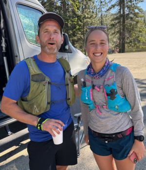 Nathan Hannemann at the Village Green Aid Station with Annika McBride