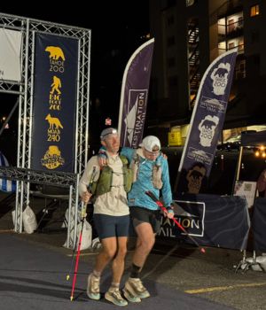 Nathan Hanneman crossing finishing at tenth place at the Tahoe 200
