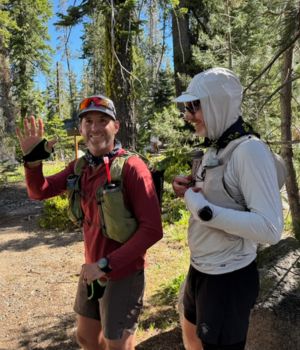 Nathan Hanneman and his pacer, Mason Geyer at the Tahoe 200 race