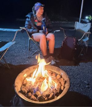 Annika McBride waiting for Nathan Hannemann at the Brockway Summit Aid Station