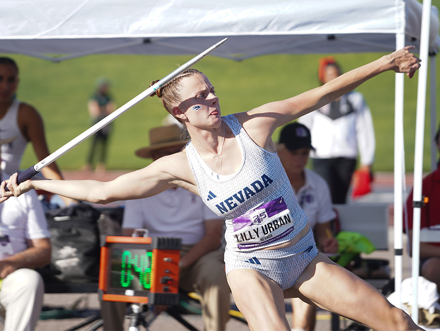Lilly Urban throwing javelin at the Mountain West Championships.