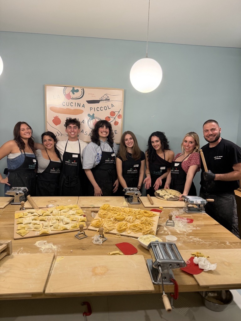 Students at a cooking class in Rome, Italy.