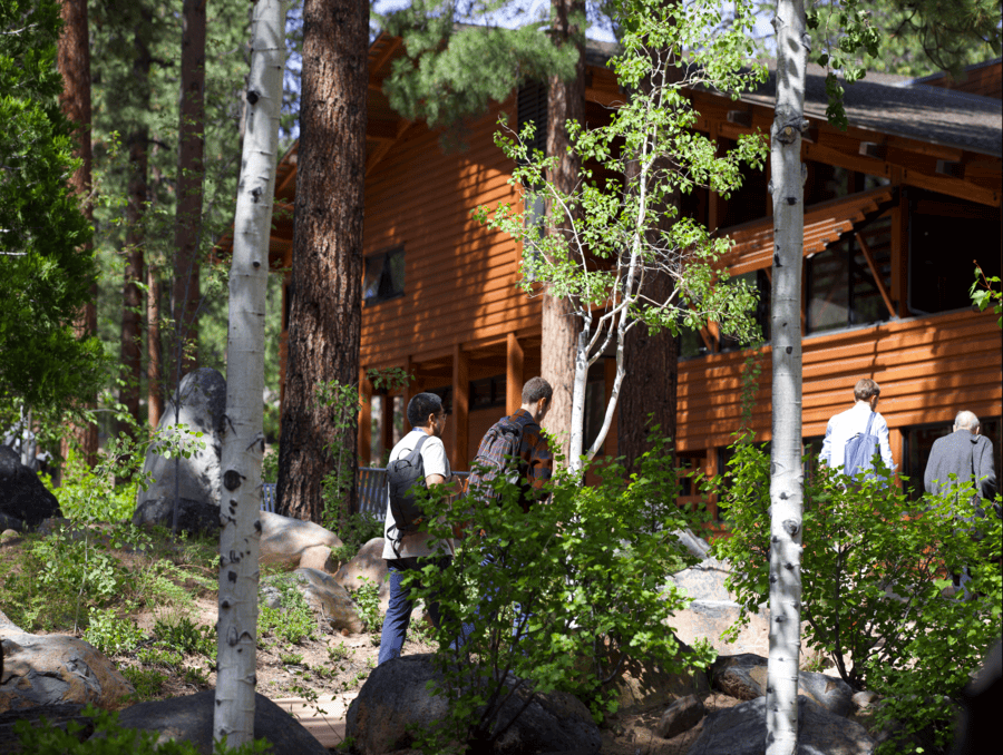 Students walking across Lake Tahoe campus.