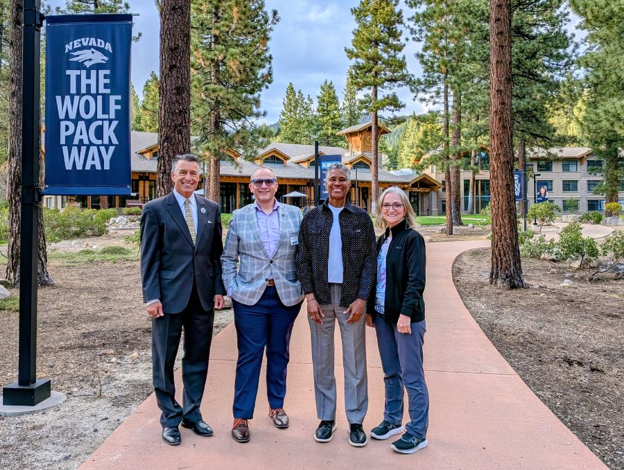 A group picture at the Lake Tahoe campus with President Sandoval, Dean Yingling and two faculty from Columbia University.