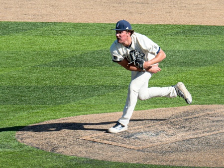 Nevada Baseball's Eddie Tierney pitching against Fresno in 2026.
