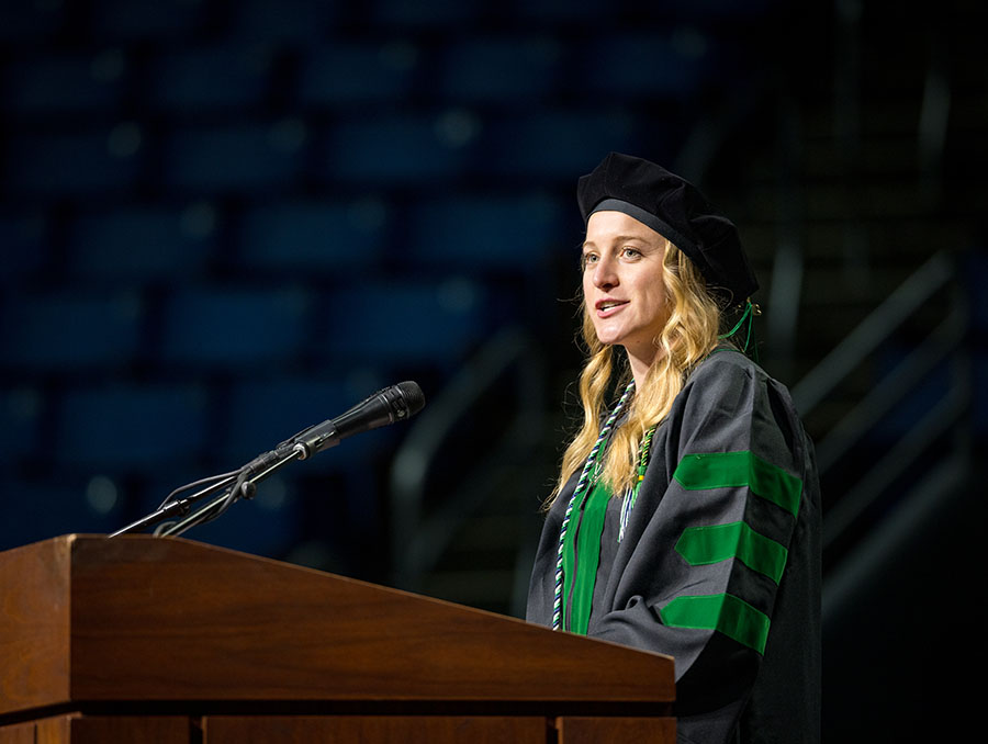 Class President Chloe Henderson speaks to her fellow classmates.
